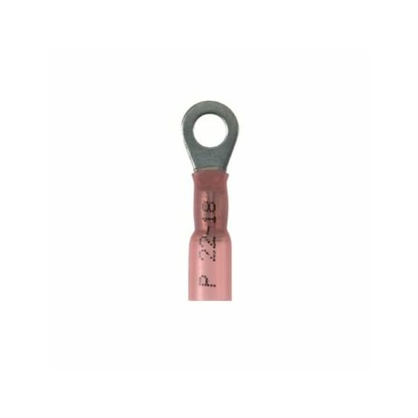 Ring Terminal, 1/4 in Stud Size, 18 AWG, 600 V, Heat Shrink Insulated, Red, 25 PK